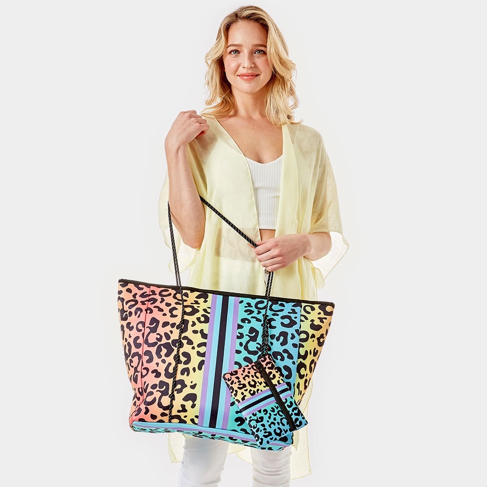 2 pcs rainbow leopard patterned tote bag